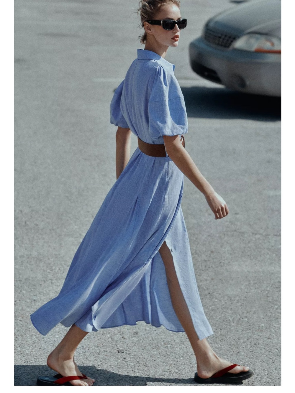 π Zara Light Blue Button-Front Midi Shirt Dress - Picture 3 of 16